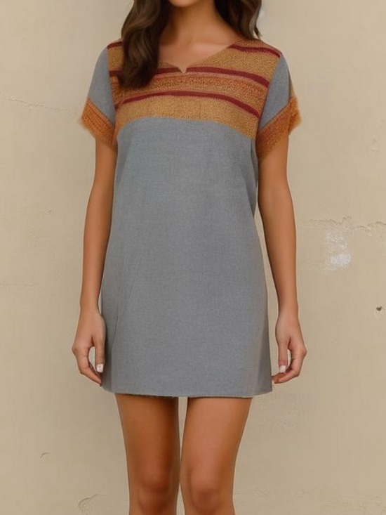 kirans Dresses & Skirts - Kirans Linen Indian Print Chest Dress Short Sleeve Betel Leaf Neckline XL